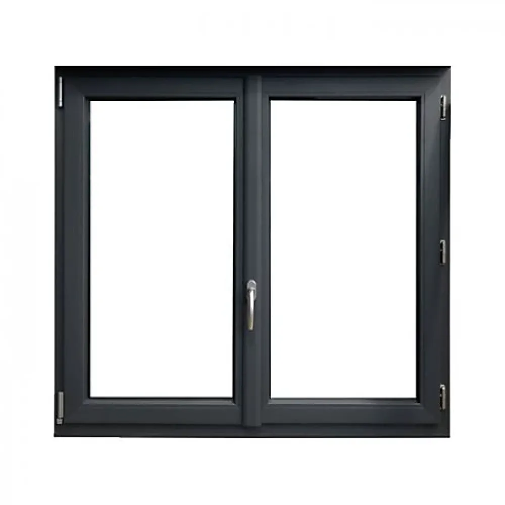 Gefradis Fenêtre PVC 2 vantaux H 145 x L 140 cm OB anthracite pour pose en neuf avec poignée- Fenêtre Pvc