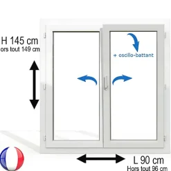 Gefradis Fenêtre PVC 2 vantaux H 145 x L 90 cm OB pour pose en neuf avec poignée- Fenêtre Pvc