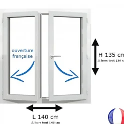 Gefradis Fenêtre PVC 2 vantaux H 135 x L 140 cm OF pour pose en neuf avec poignée- Fenêtre Pvc