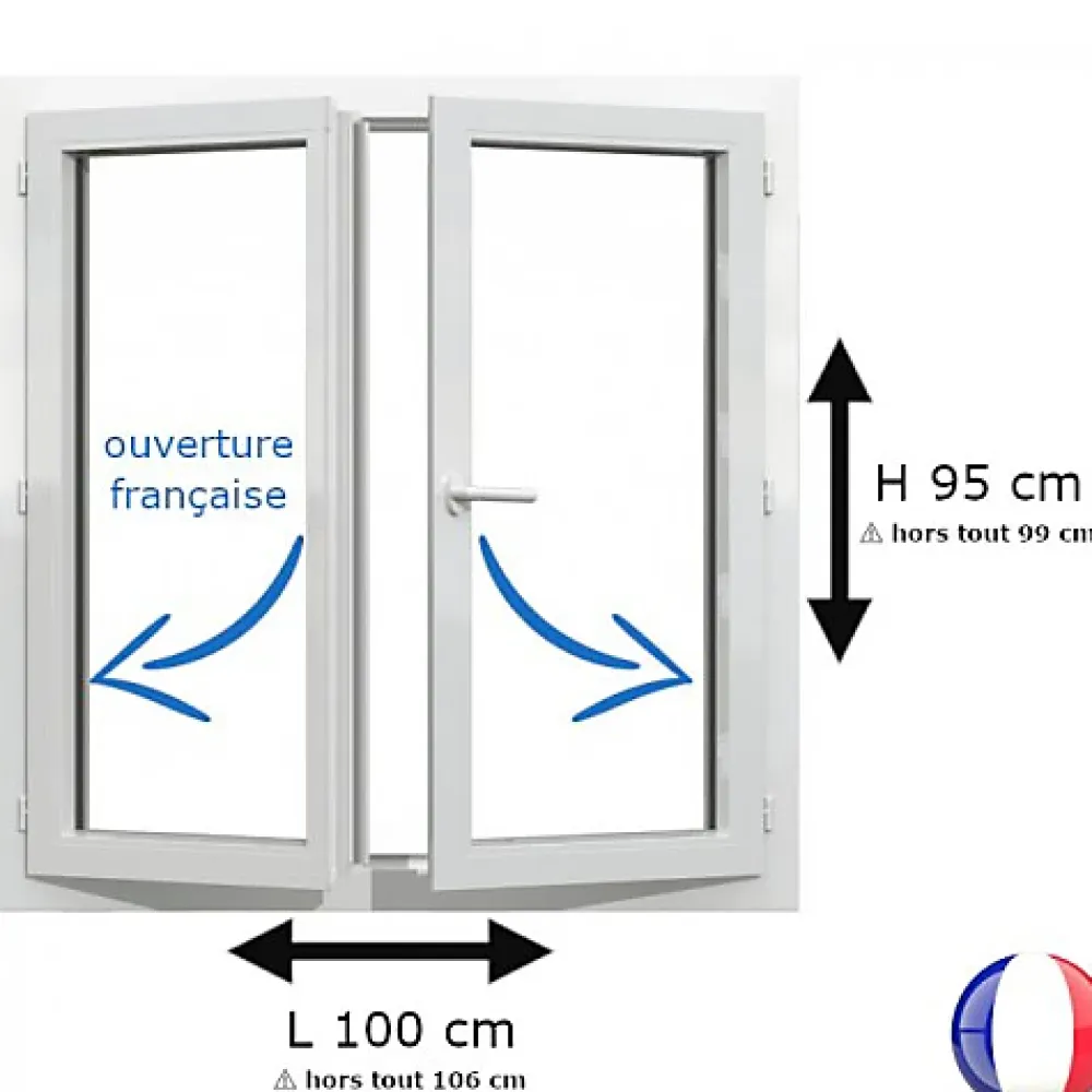 Gefradis Fenêtre PVC 2 vantaux H 95 x L 100 cm OF pour pose en neuf avec poignée- Fenêtre Pvc