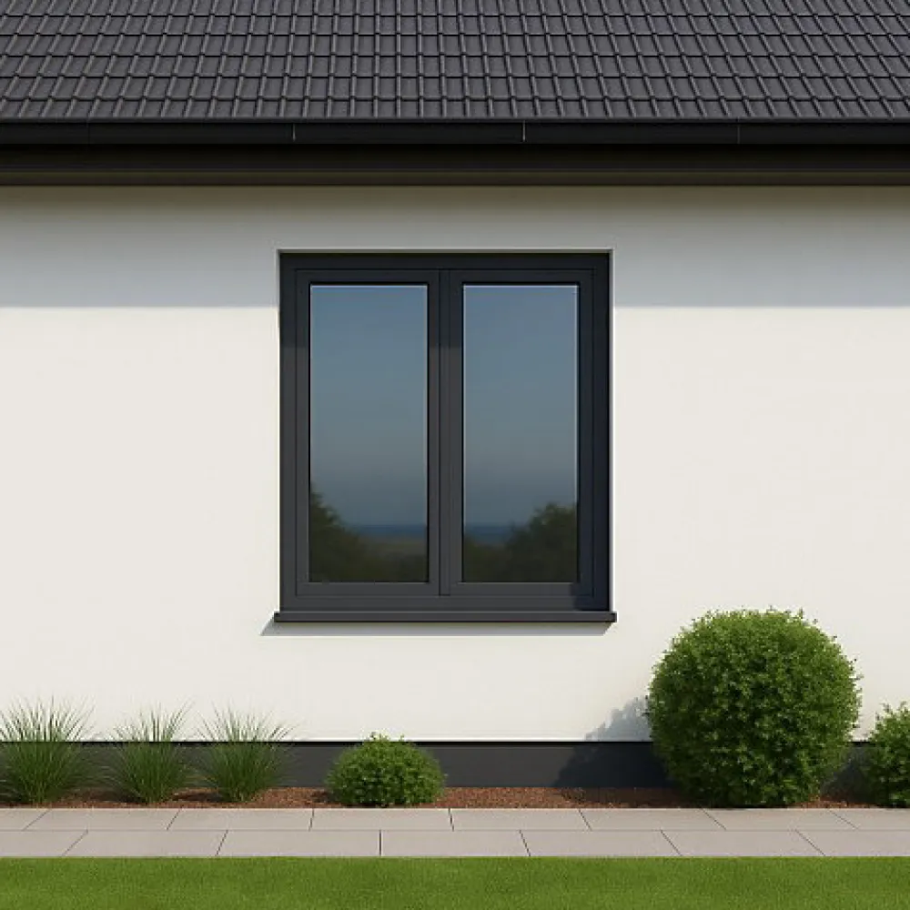 Gefradis Fenêtre PVC 2 vantaux H 115 x L 140 cm OB anthracite pour pose en neuf avec poignée- Fenêtre Pvc