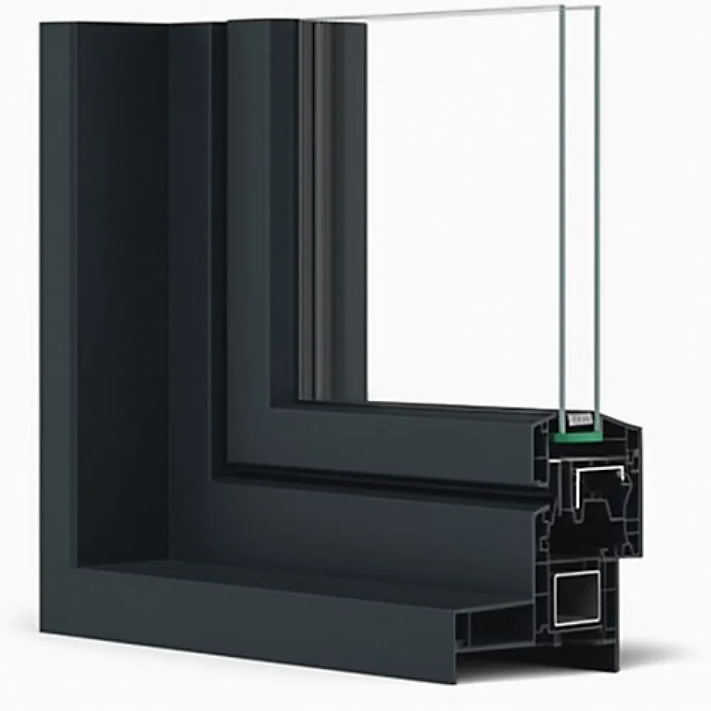 Gefradis Fenêtre PVC 2 vantaux H 115 x L 140 cm OB anthracite pour pose en neuf avec poignée- Fenêtre Pvc