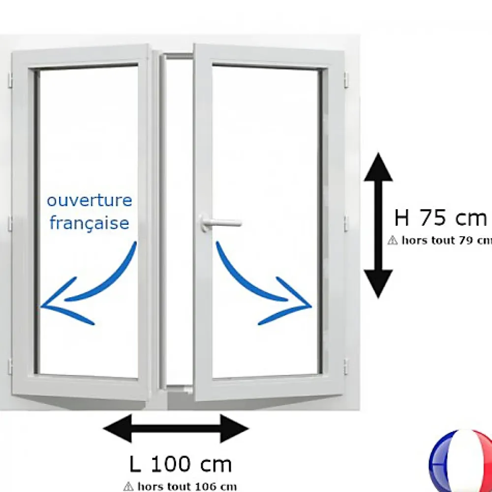 Gefradis Fenêtre PVC 2 vantaux H 75 x L 100 cm OF pour pose en neuf avec poignée- Fenêtre Pvc