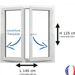 Gefradis Fenêtre PVC 2 vantaux H 125 x L 140 cm OF pour pose en neuf avec poignée- Fenêtre Pvc