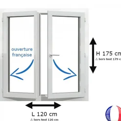 Gefradis Fenêtre Pvc<Fenêtre PVC 2 vantaux H 175 x L 120 cm OF pour pose en neuf avec poignée