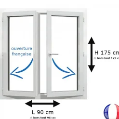 Gefradis Fenêtre PVC 2 vantaux H 175 x L 90 cm OF pour pose en neuf avec poignée- Fenêtre Pvc