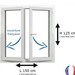 Gefradis Fenêtre Pvc<Fenêtre PVC 2 vantaux H 125 x L 150 cm OF pour pose en neuf avec poignée