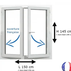 Gefradis Fenêtre Pvc<Fenêtre PVC 2 vantaux H 145 x L 150 cm OF pour pose en neuf avec poignée