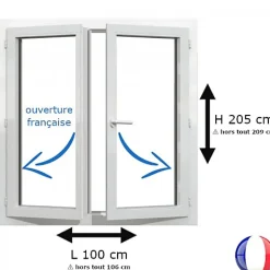 Gefradis Fenêtre PVC 2 vantaux H 205 x L 100 cm OF pour pose en neuf avec poignée- Fenêtre Pvc
