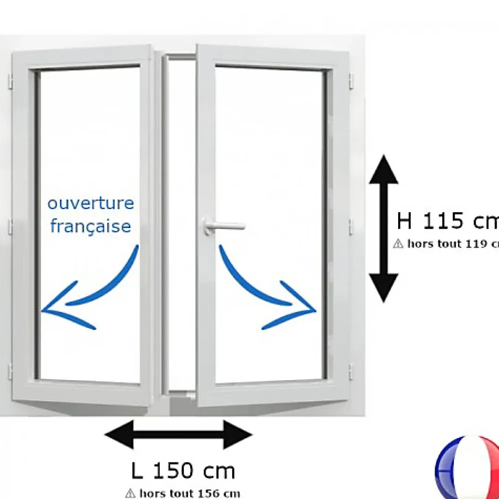 Gefradis Fenêtre PVC 2 vantaux H 115 x L 150 cm OF pour pose en neuf avec poignée- Fenêtre Pvc