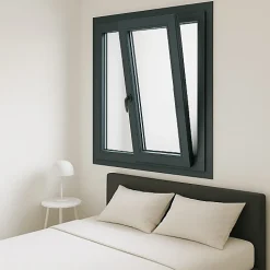 Gefradis Fenêtre PVC 2 vantaux H 95 x L 120 cm OB anthracite pour pose en neuf avec poignée- Fenêtre Pvc