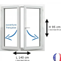 Gefradis Fenêtre Pvc<Fenêtre PVC 2 vantaux H 95 x L 140 cm OF pour pose en neuf avec poignée