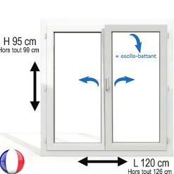 Gefradis Fenêtre PVC 2 vantaux H 95 x L 120 cm OB pour pose en neuf avec poignée- Fenêtre Pvc