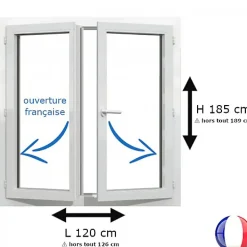 Gefradis Fenêtre Pvc<Fenêtre PVC 2 vantaux H 185 x L 120 cm OF pour pose en neuf avec poignée