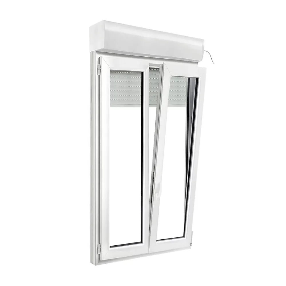 GoodHome Fenêtre Pvc<Fenêtre PVC 2 vantaux oscillo-battant + volet roulant électrique blanc - 100 x h.155 cm