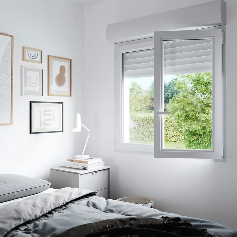 GoodHome Fenêtre Pvc<Fenêtre PVC 2 vantaux oscillo-battant + volet roulant électrique blanc - 100 x h.155 cm