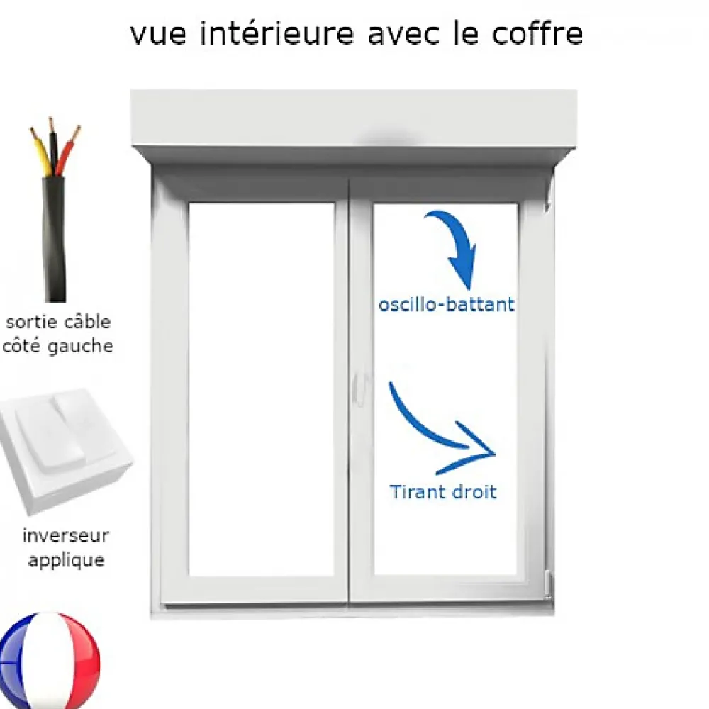 Gefradis Fenêtre PVC 2 vantaux oscillo-battant avec volet roulant électrique H 75 x L 100 cm pour pose en neuf- Fenêtre Pvc
