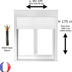 Gefradis Fenêtre Pvc<Fenêtre PVC 2 vantaux oscillo-battant avec volet roulant électrique H 175 x L 90 cm pour pose en neuf
