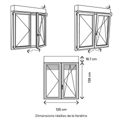 GoodHome Fenêtre PVC 2 vantaux oscillo-battant + volet roulant électrique blanc - l.120 x h.135 cm- Fenêtre Pvc