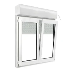 GoodHome Fenêtre PVC 2 vantaux oscillo-battant + volet roulant électrique blanc - l.120 x h.135 cm- Fenêtre Pvc