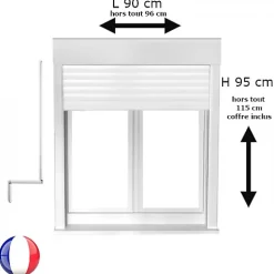 Gefradis Fenêtre Pvc<Fenêtre PVC 2 vantaux oscillo-battant avec volet roulant manivelle H 95 x L 90 cm pour pose en neuf