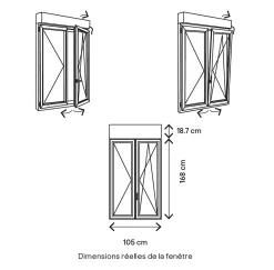 GoodHome Fenêtre PVC 2 vantaux oscillo-battant + volet roulant électrique blanc - l.100 x h.165 cm- Fenêtre Pvc