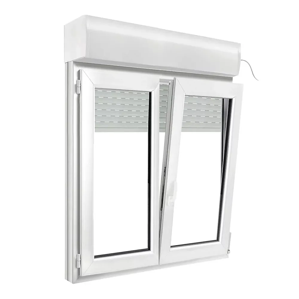 GoodHome Fenêtre Pvc<Fenêtre PVC 2 vantaux oscillo-battant + volet roulant électrique blanc - l.120 x h.125 cm