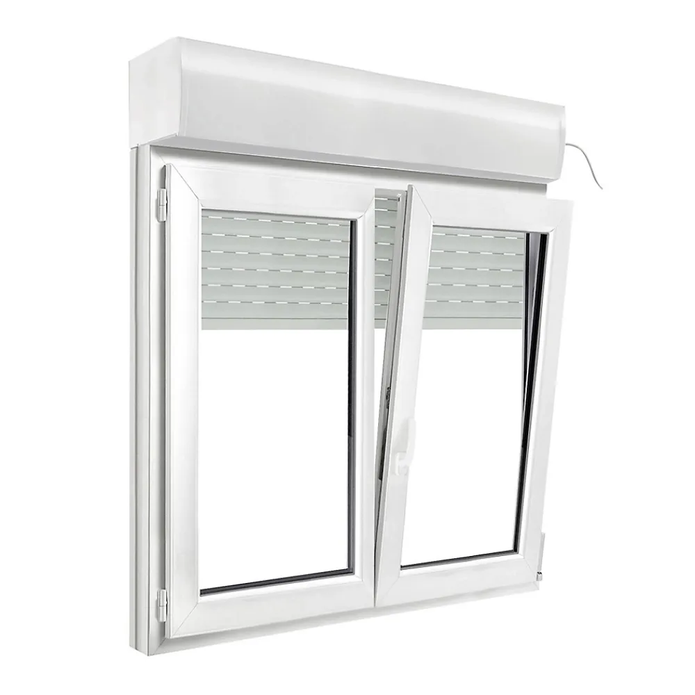 GoodHome Fenêtre Pvc<Fenêtre PVC 2 vantaux oscillo-battant + volet roulant électrique blanc - l.120 x h.115 cm