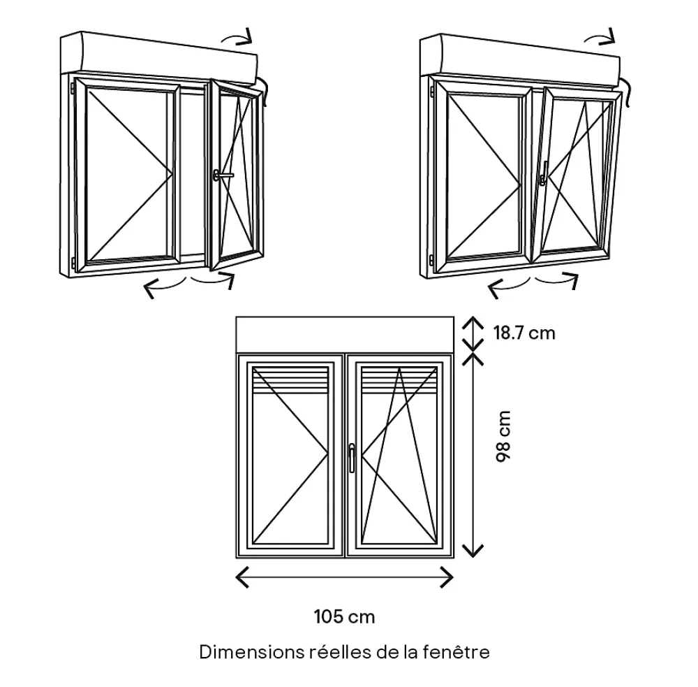GoodHome Fenêtre PVC 2 vantaux oscillo-battant + volet roulant électrique blanc - l.100 x h.95 cm- Fenêtre Pvc