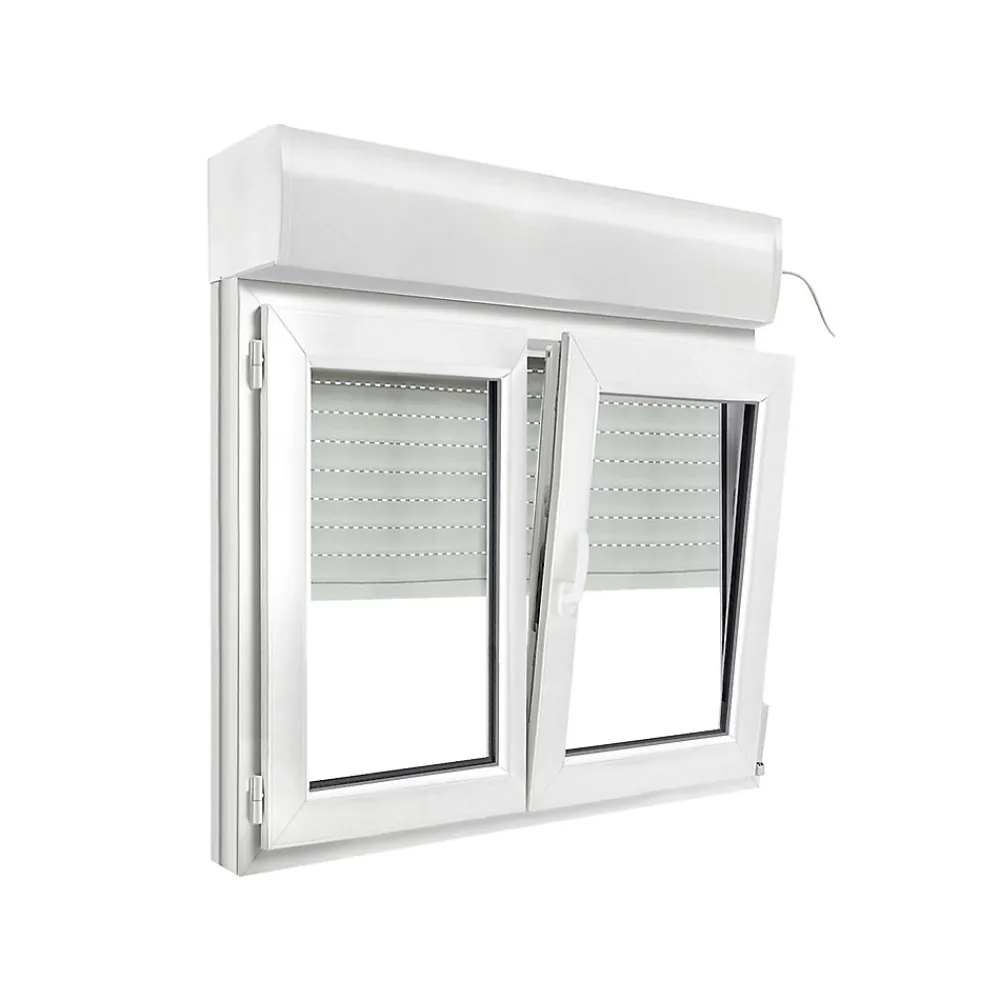 GoodHome Fenêtre PVC 2 vantaux oscillo-battant + volet roulant électrique blanc - l.120 x h.95 cm- Fenêtre Pvc