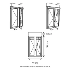 GoodHome Fenêtre Pvc<Fenêtre PVC 2 vantaux oscillo-battant + volet roulant électrique blanc - 90 x h.145 cm
