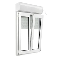 GoodHome Fenêtre Pvc<Fenêtre PVC 2 vantaux oscillo-battant + volet roulant électrique blanc - l.80 x h.125 cm