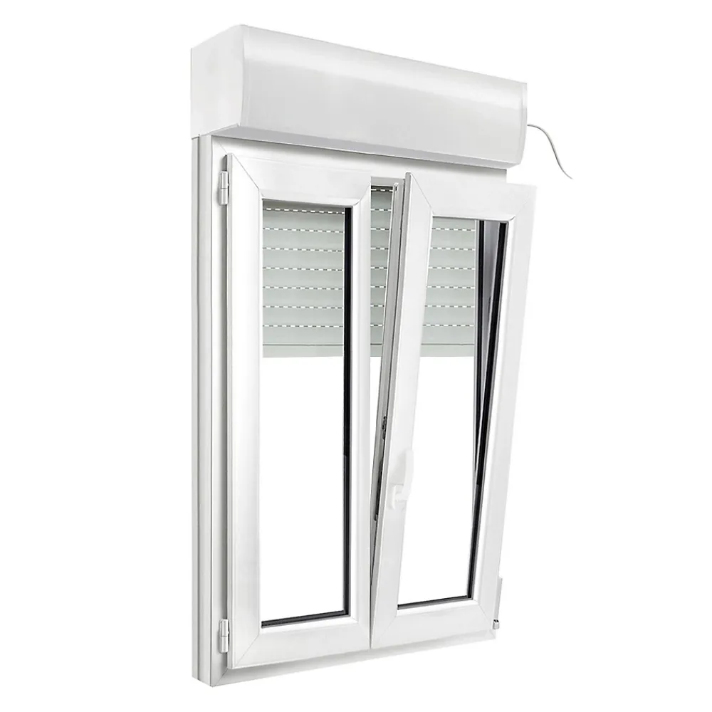 GoodHome Fenêtre Pvc<Fenêtre PVC 2 vantaux oscillo-battant + volet roulant électrique blanc - l.80 x h.125 cm