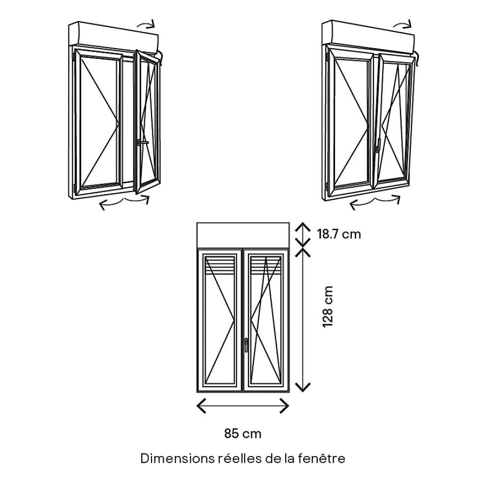 GoodHome Fenêtre Pvc<Fenêtre PVC 2 vantaux oscillo-battant + volet roulant électrique blanc - l.80 x h.125 cm