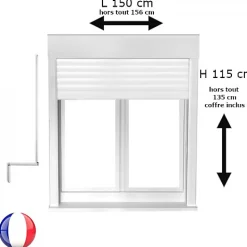 Gefradis Fenêtre Pvc<Fenêtre PVC 2 vantaux oscillo-battant avec volet roulant manivelle H 115 x L 150 cm pour pose en neuf