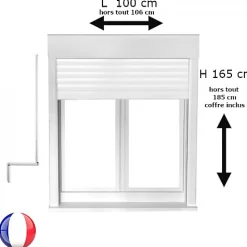 Gefradis Fenêtre Pvc<Fenêtre PVC 2 vantaux oscillo-battant avec volet roulant manivelle H 165 x L 100 cm pour pose en neuf