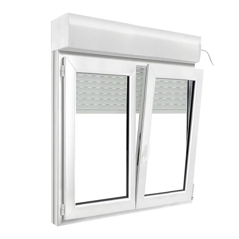GoodHome Fenêtre PVC 2 vantaux oscillo-battant + volet roulant électrique blanc - l.120 x h.105 cm- Fenêtre Pvc