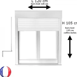 Gefradis Fenêtre PVC 2 vantaux oscillo-battant avec volet roulant manivelle H 105 x L 120 cm pour pose en neuf- Fenêtre Pvc