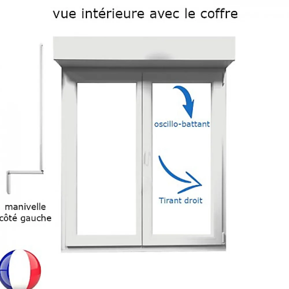 Gefradis Fenêtre PVC 2 vantaux oscillo-battant avec volet roulant manivelle H 105 x L 120 cm pour pose en neuf- Fenêtre Pvc
