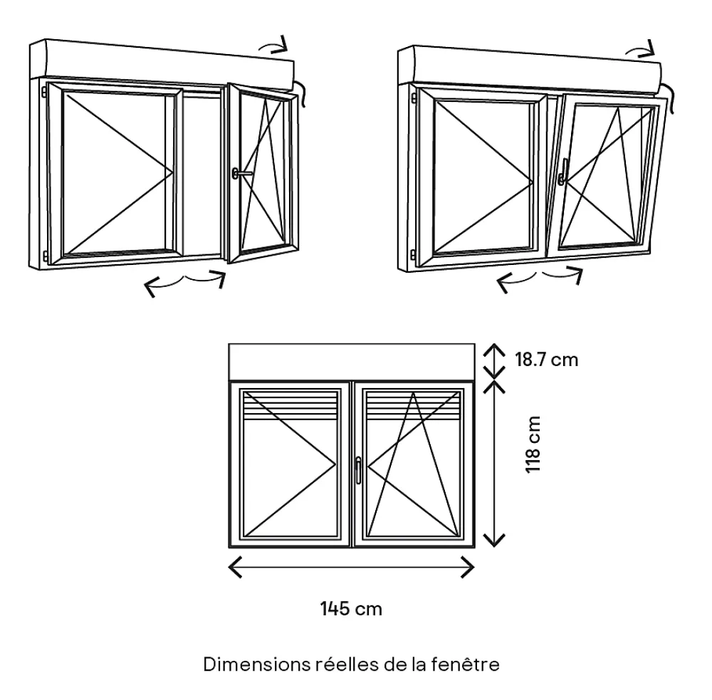 GoodHome Fenêtre Pvc<Fenêtre PVC 2 vantaux oscillo-battant + volet roulant électrique blanc - l.140 x h.115 cm