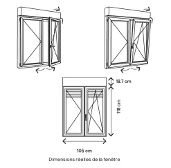 GoodHome Fenêtre Pvc<Fenêtre PVC 2 vantaux oscillo-battant + volet roulant électrique blanc - l.100 x h.115 cm