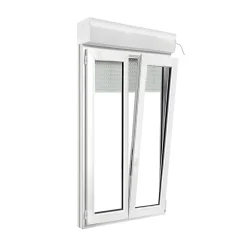 GoodHome Fenêtre PVC 2 vantaux oscillo-battant + volet roulant électrique gris - l.90 x h.155 cm- Fenêtre Pvc