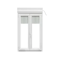 GoodHome Fenêtre PVC 2 vantaux oscillo-battant + volet roulant électrique gris - l.90 x h.155 cm- Fenêtre Pvc