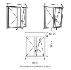 GoodHome Fenêtre PVC 2 vantaux oscillo-battant + volet roulant électrique blanc - l.140 x h.135 cm- Fenêtre Pvc