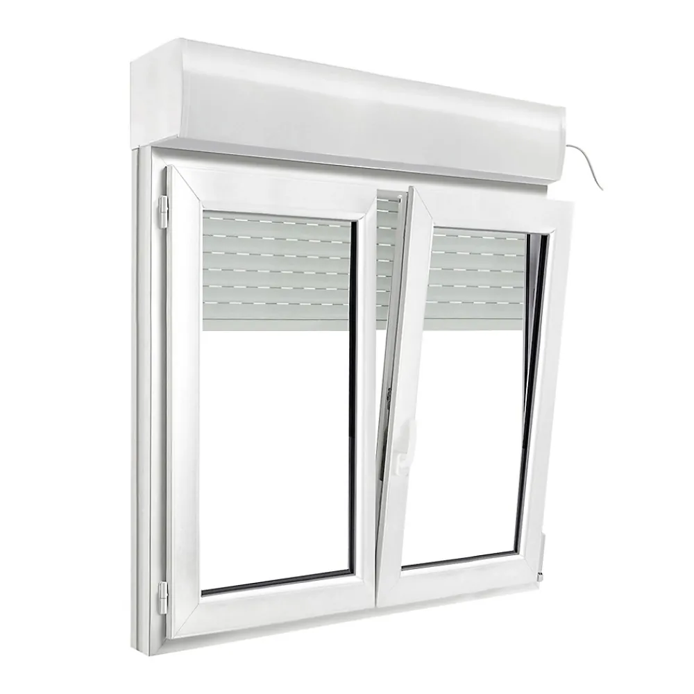 GoodHome Fenêtre PVC 2 vantaux oscillo-battant + volet roulant électrique blanc - l.140 x h.135 cm- Fenêtre Pvc
