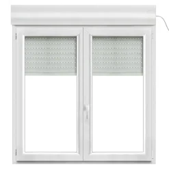 GoodHome Fenêtre PVC 2 vantaux oscillo-battant + volet roulant électrique blanc - l.140 x h.135 cm- Fenêtre Pvc