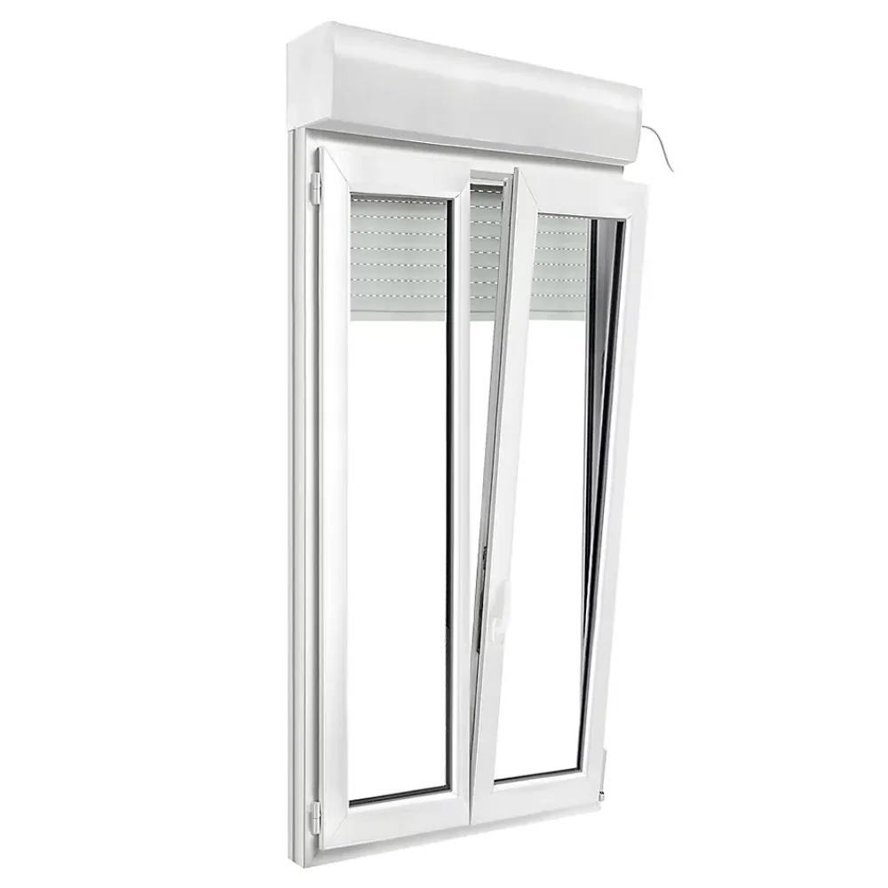 GoodHome Fenêtre PVC 2 vantaux oscillo-battant + volet roulant électrique blanc - 100 x h.175 cm- Fenêtre Pvc