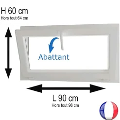 Gefradis Fenêtre PVC abattant 1 vantail blanc H 60 x L 90 cm avec poignée pour pose en neuf- Fenêtre Pvc
