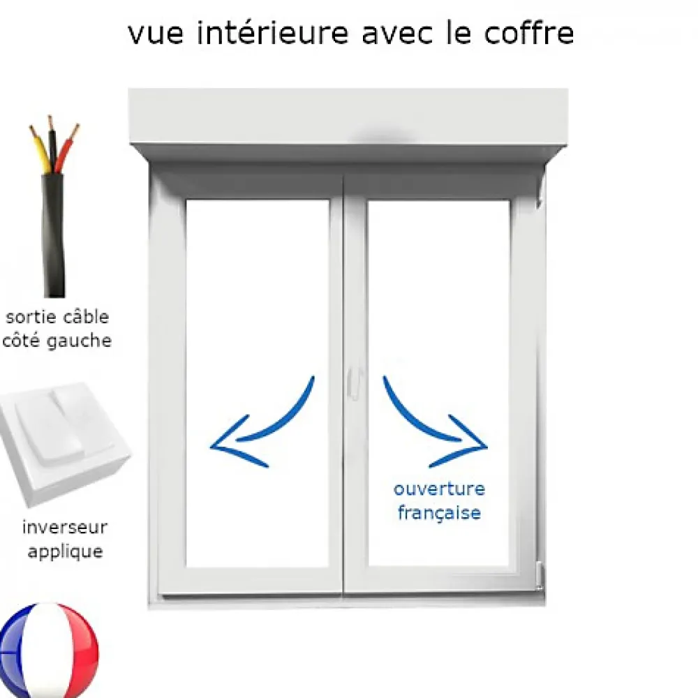Gefradis Fenêtre PVC avec volet roulant électrique H 135 x L 150 cm 2 vantaux pour pose en neuf- Fenêtre Pvc