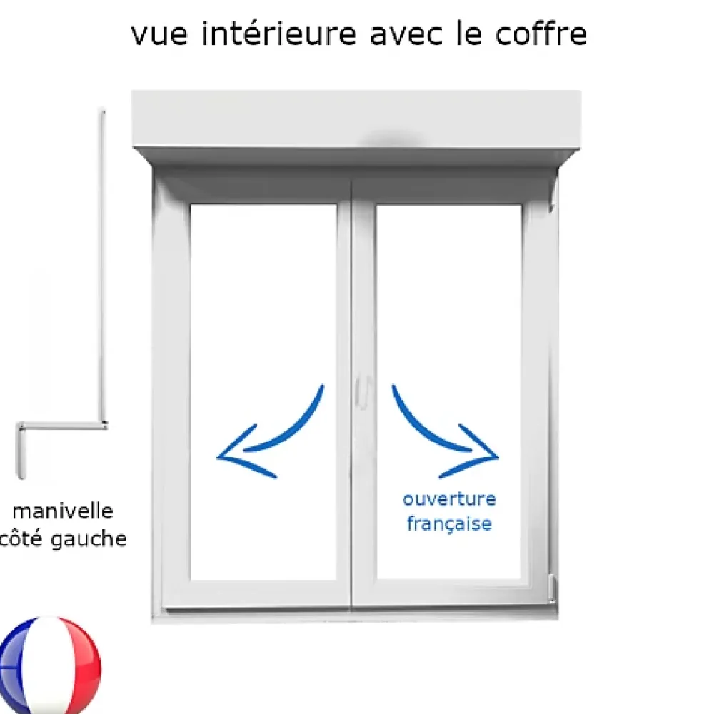 Gefradis Fenêtre PVC avec volet roulant manivelle PVC H 175 x L 110 cm 2 vantaux pour pose en neuf- Fenêtre Pvc